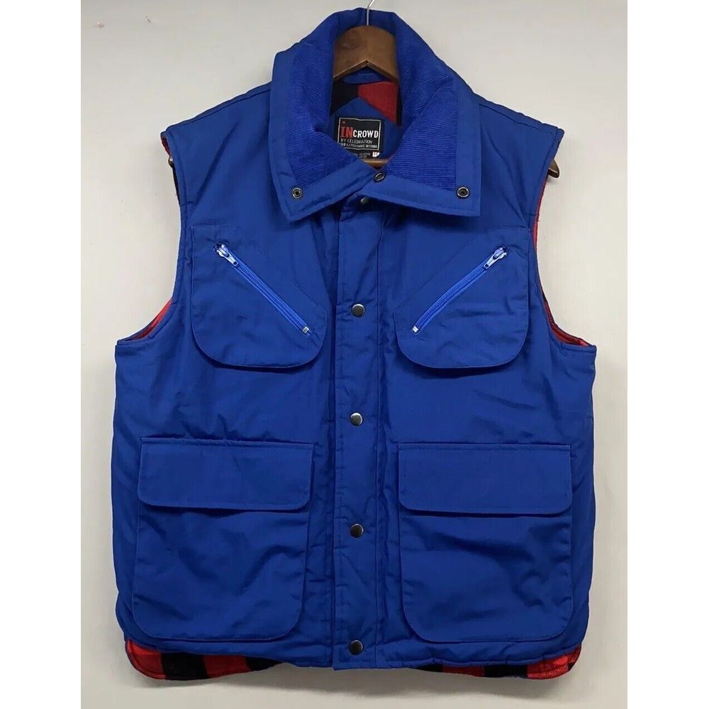 VTG In Crowd Celebration Puffer Vest M-Quilted-Tactical-Fishing-Cargo Pockets